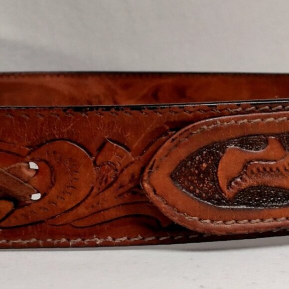 Vintage Larry Mahon Leegin Tooled Leather Belt Personalized Harold Brown Braided - Picture 3 of 16